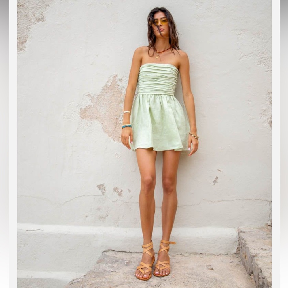 🆕 VRG GRL Saint Malo Linen Mini Dress // Sage - 8 AUS/ 4 US